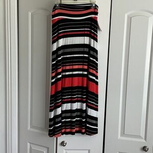 Merona Black, Red, and White Striped Midi Skirt Medium